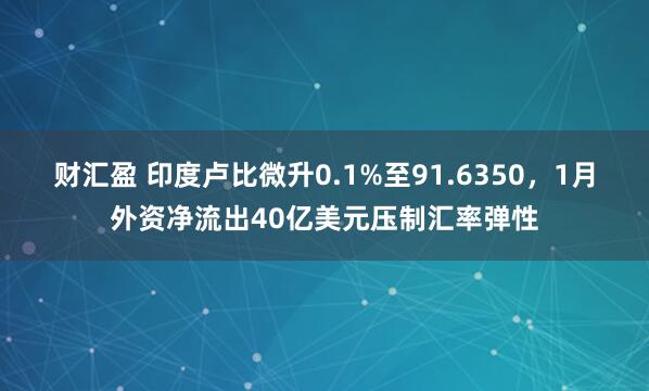 财汇盈 印度卢比微升0.1%至91.6350，1月外资净流出40亿美元压制汇率弹性